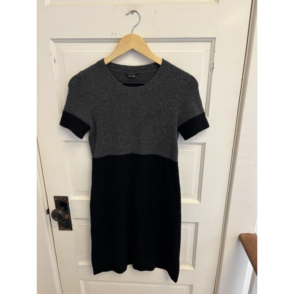 Theory Women's Gray Black‎ Colorblock Cashmere Mini Dress Size Small/P